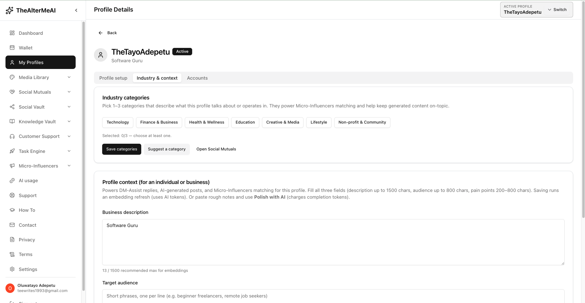 Complete Profile Checklist